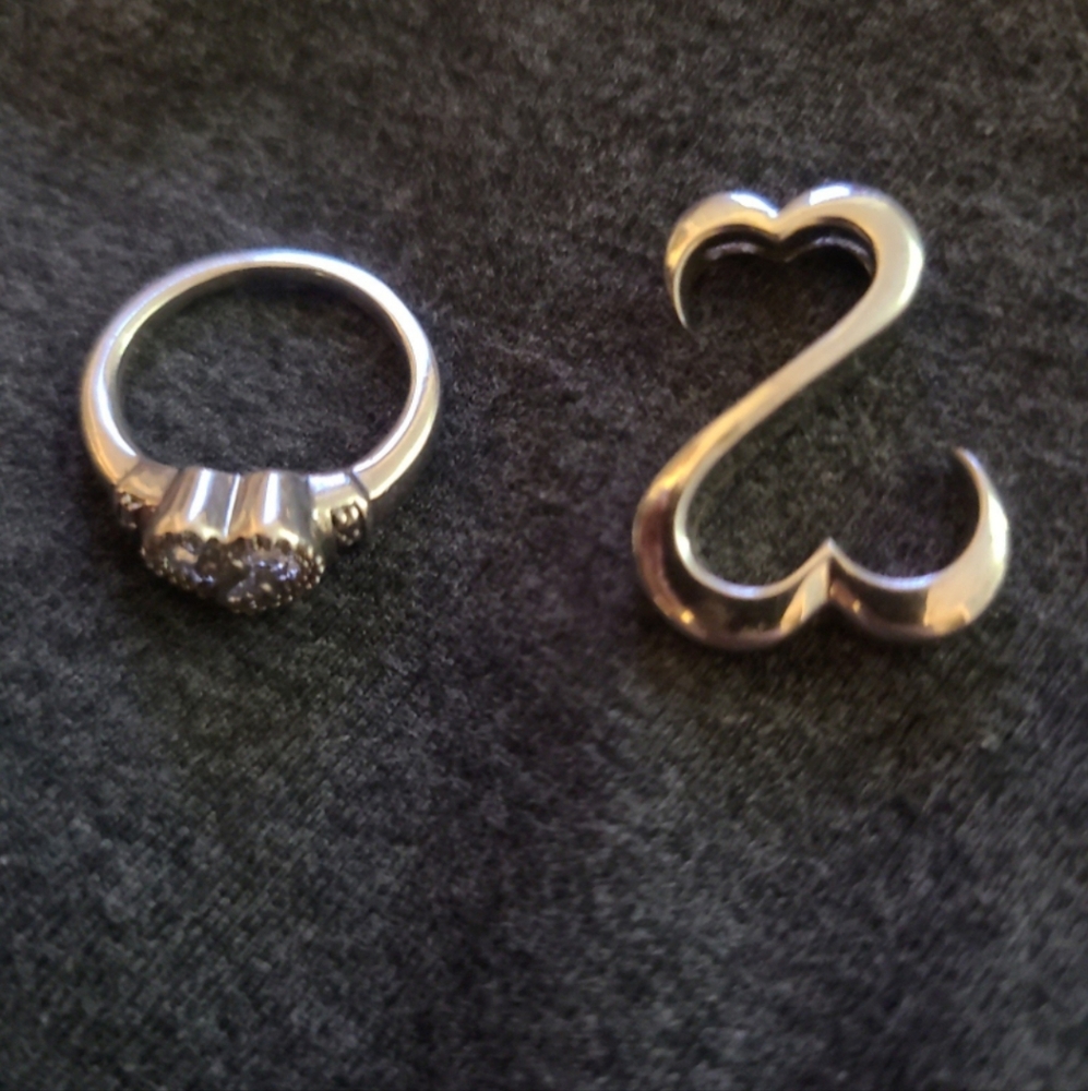 Jane Seymour Vintage Sterling Silver Open Hearts Necklace & Diamond Ring